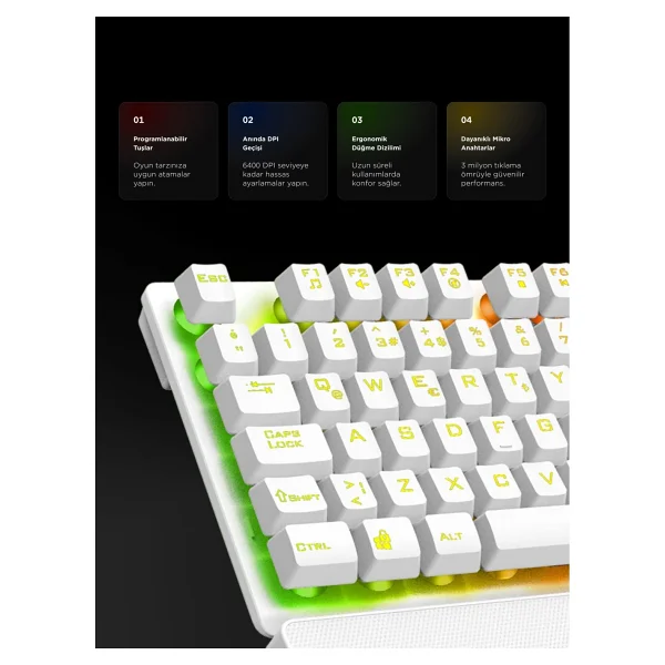 Rampage Km-Rx7 Fortuna V2 Beyaz Kablolu Oyuncu Klavye Mouse Seti - Görsel 3