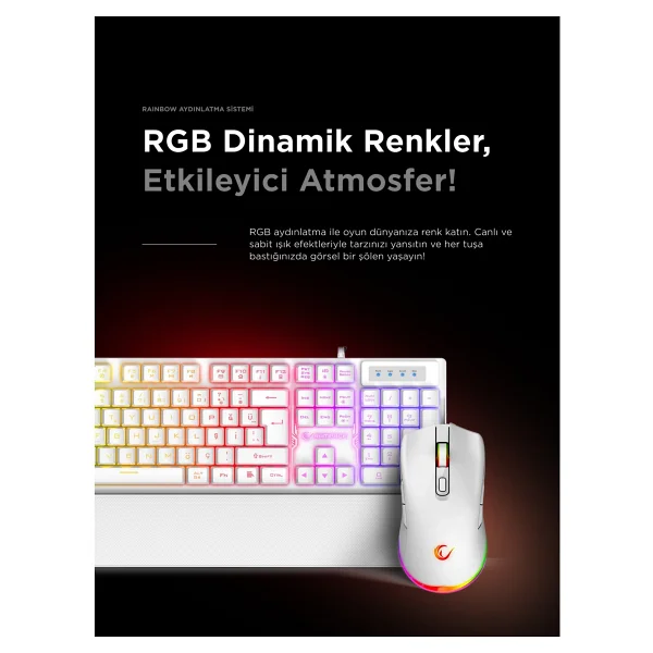Rampage Km-Rx7 Fortuna V2 Beyaz Kablolu Oyuncu Klavye Mouse Seti - Görsel 6