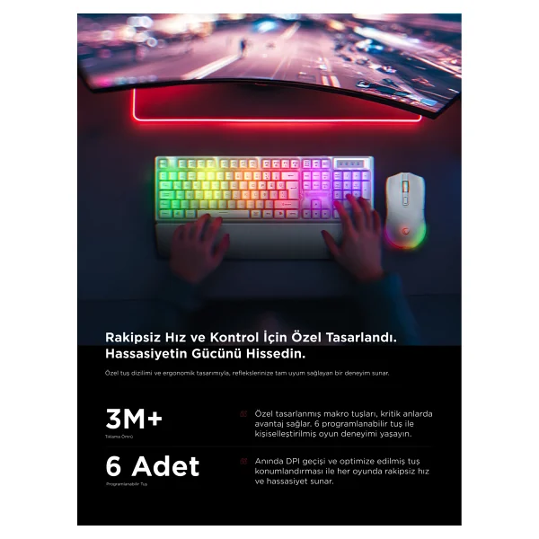 Rampage Km-Rx7 Fortuna V2 Beyaz Kablolu Oyuncu Klavye Mouse Seti - Görsel 7