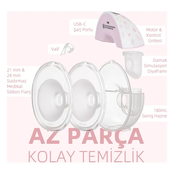 Bebebao P8 Pro 180 Ml Çiftli Giyilebilir Elektrikli Göğüs Pompası - Görsel 6