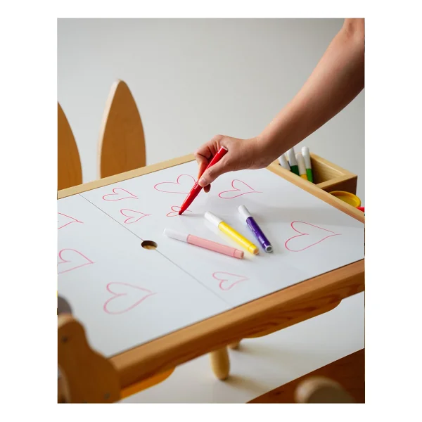 Wood & Joy Doğal Ahşap Duyusal Çocuk Aktivite Masası Oyun Masası Ve Çocuk Çocuk Masa Sandalye 2 Sandalye Seti(Rulo Aparatlı Ve Kırtasiye İstasyonlu) - Sarı - Görsel 6