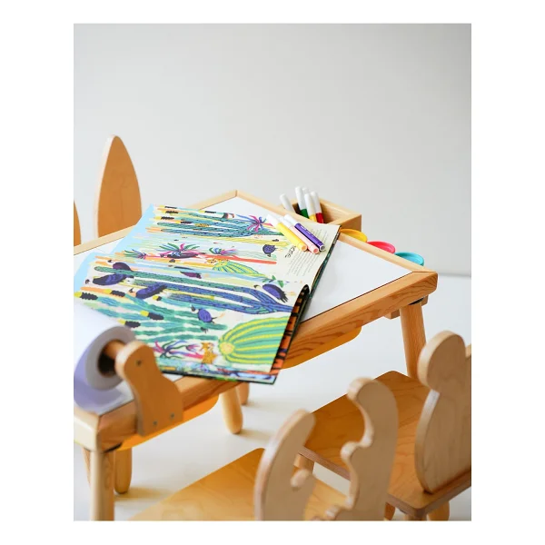 Wood & Joy Doğal Ahşap Duyusal Çocuk Aktivite Masası Oyun Masası Ve Çocuk Çocuk Masa Sandalye 2 Sandalye Seti(Rulo Aparatlı Ve Kırtasiye İstasyonlu) - Sarı - Görsel 8