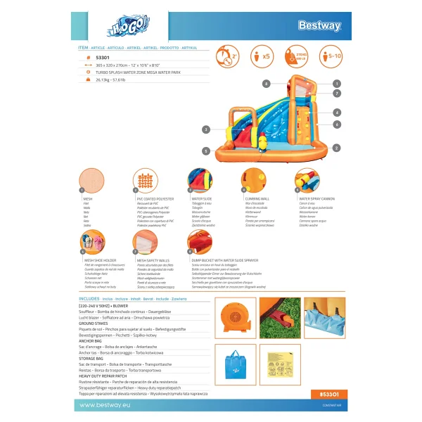 Bestway 53301 Turbo Splash Zone 365x320x270 Cm Şişme Su Parkı - Görsel 10