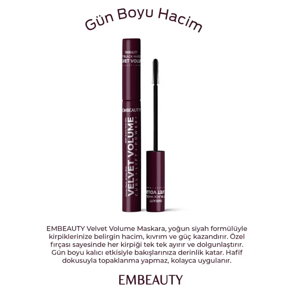 Embeauty Velvet Volume Dolgunlaştırıcı Ultra Siyah Maskara - Görsel 2