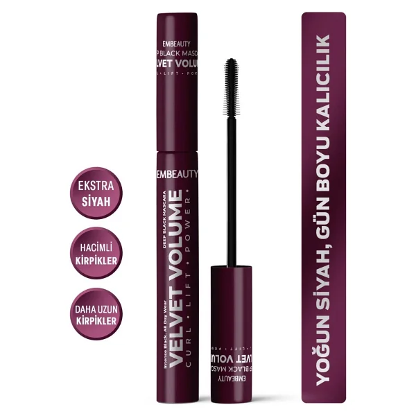 Embeauty Velvet Volume Dolgunlaştırıcı Ultra Siyah Maskara - Görsel 6