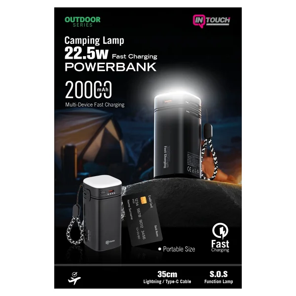 İntouch 20.000 mAh 22,5w Pd Hızlı Kablolu Kamp Lambası Outdoor Serisi Powerbank Fast LED Lamba - Görsel 2