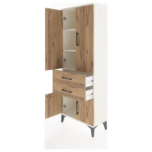 Dienni Arges Dolap 3 Raflı 4 Çekmeceli 2 Kapaklı 60x30x163 Aytaşı-Çam - Krem - Görsel 4