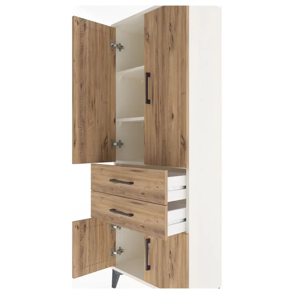Dienni Arges Dolap 3 Raflı 4 Çekmeceli 2 Kapaklı 60x30x163 Aytaşı-Çam - Krem - Görsel 5