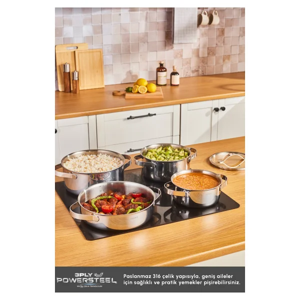 Karaca Power Steel 316+ 3ply Discovery İndüksiyon Tabanlı 8 Parça Çelik Tencere Seti - Görsel 4