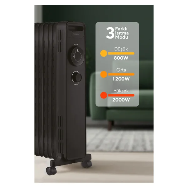 Kumtel Kum-1225s 9 Dilimli 2000 W Siyah Yağlı Radyatör - Görsel 6