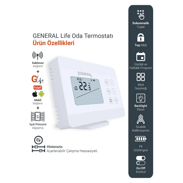 General Life Illona HT330S Rf Smart Kablosuz Dijital Oda Termostatı - Görsel 4