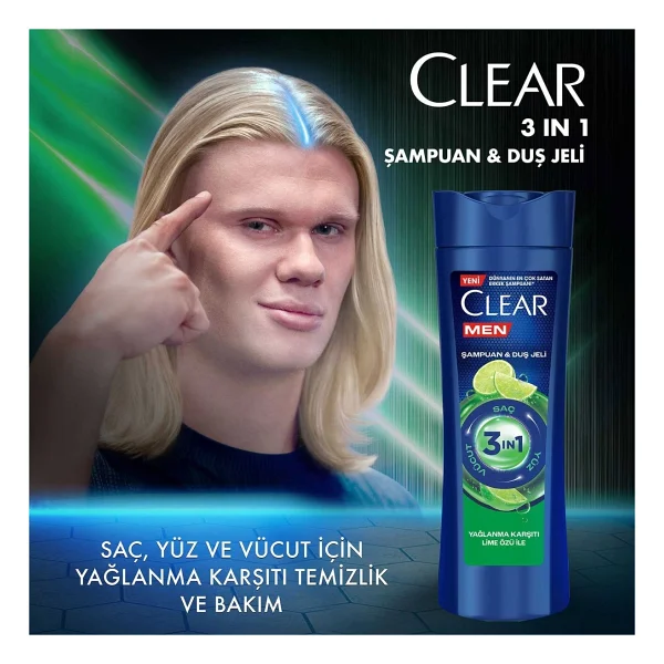 Clear Men 3 İn 1 Lime Özü 350 Ml Yağlanma Karşıtı Şampuan Ve Duş Jeli - Görsel 3