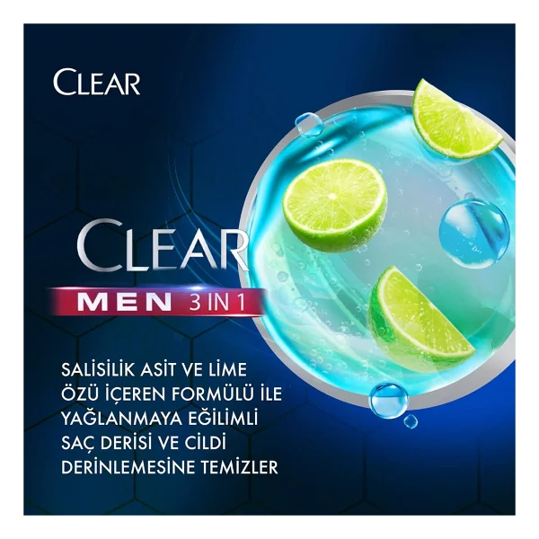 Clear Men 3 İn 1 Lime Özü 350 Ml Yağlanma Karşıtı Şampuan Ve Duş Jeli - Görsel 4