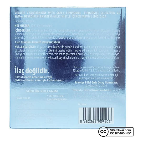 Velavit V-Glutathione With Sam-E Liposomal 30 Şase - Görsel 8