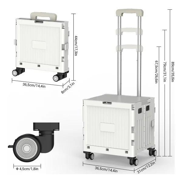 Valkyrie Katlanabilir 4 Tekerlekli Alışveriş Ve Depolama Çantası - Kapaklı Teleskopik Çekme Kolu Kamp Plaj Çok Amaçlı Beyaz - Görsel 3