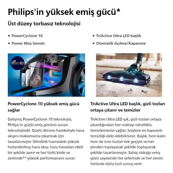 Philips Marathon Ultimate LED Işıklı Başlık, Kumandalı Kontrol Toz Torbasız Süpürge Allergy H13 Filtreli Temizlik + Turbo Başlık Hediyeli - Antrasit - Görsel 3