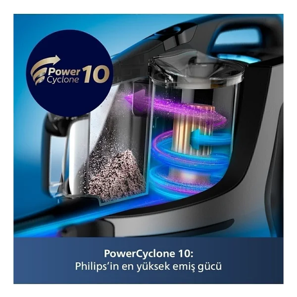 Philips Marathon Ultimate LED Işıklı Başlık, Kumandalı Kontrol Toz Torbasız Süpürge Allergy H13 Filtreli Temizlik + Turbo Başlık Hediyeli - Antrasit - Görsel 6