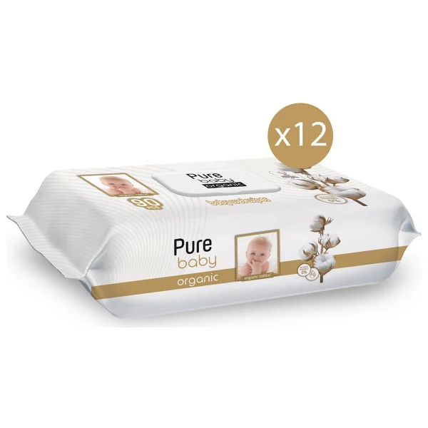 Pure Baby Organik Pamuklu 90 Yaprak 12'li Paket Islak Havlu - Görsel 2