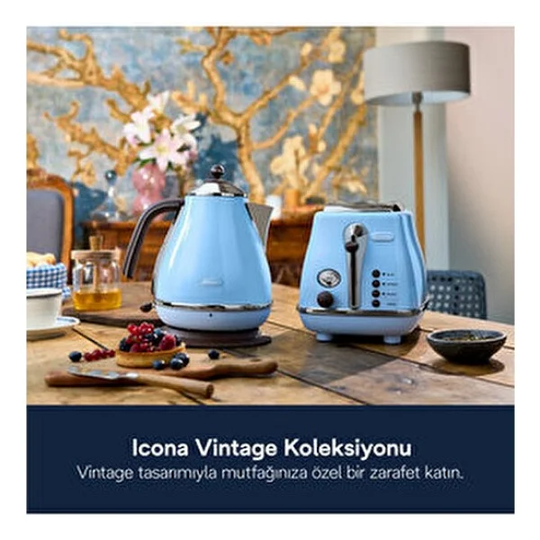 Delonghi Kbov 2001.Az Icona Vintage Mavi 2000 W 1.7 Lt Çelik Kettle - Görsel 6
