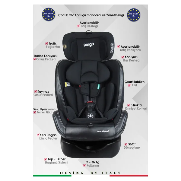Prego Profix Pro Signal 360 Derece Dönebilen Isofixli Siyah 0-36 Kg Oto Koltuğu - Görsel 2