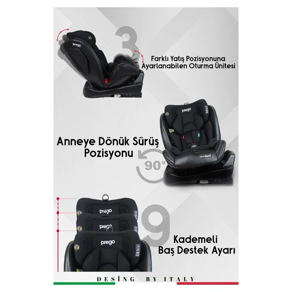 Prego Profix Pro Signal 360 Derece Dönebilen Isofixli Siyah 0-36 Kg Oto Koltuğu - Görsel 5