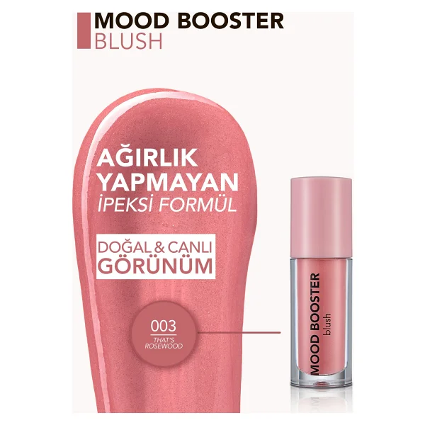 Flormar Mood Booster Yoğun Pigmentli & Doğal Işıltılı 003 Thats Rosewood Likit Allık - Görsel 4