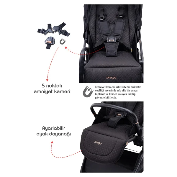 Prego 2244 Arteon Siyah Travel Sistem Bebek Arabası - Görsel 5