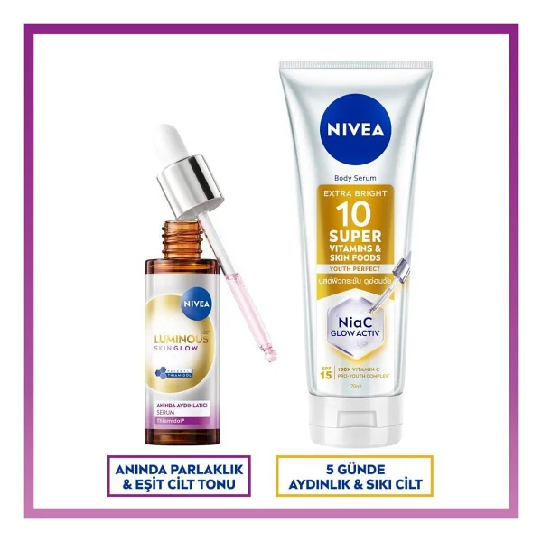Nivea Luminous630 Skin Glow Aydınlatıcı Cilt Serumu 30ml Ve Super10 Aydınlatıcı, Nemlendirici Losyon 170ml - Görsel 2