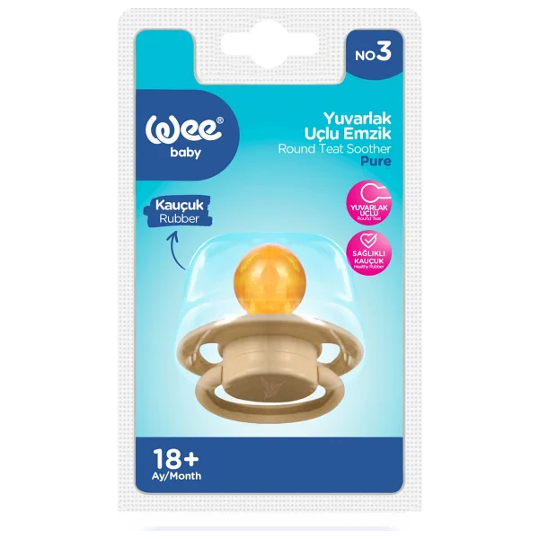 Wee Baby Pure Yuvarlak Uçlu Kauçuk Emzik No:3 Krem 18+ Ay - Görsel 4