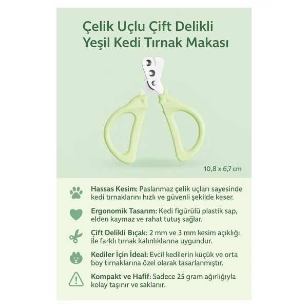 Çelik Uçlu Çift Delikli Yeşil Kedi Tırnak Makası Cın821ys - Görsel 2