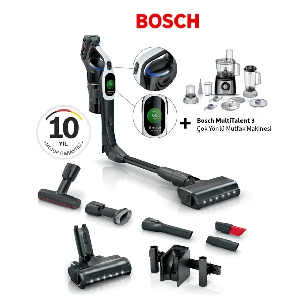 Bosch Premium Bcs104 Şarjlı Dikey Süpürge Unlimited 10 Dijital Turbospinmotor Çiftbataryalı 160dk Temizlik+Bosch Multitalent Mutfak Robotu - Beyaz - Görsel 10