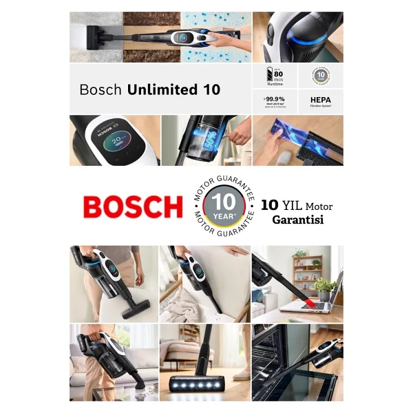 Bosch Premium Bcs104 Şarjlı Dikey Süpürge Unlimited 10 Dijital Turbospinmotor Çiftbataryalı 160dk Temizlik+Bosch Multitalent Mutfak Robotu - Beyaz - Görsel 9