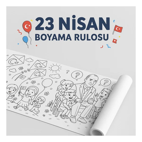 Haydi Dekor 23 Nisan Ulusal Egemenlik Ve Çocuk Bayramı Boyama Rulosu - Çocuklar Için Atatürk Ve Bayram Temalı 4 Metrelik Dev Boyama Kağıdı Eğitici Ve Eğlenceli Etkinlik - Görsel 2