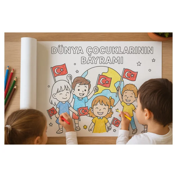 Haydi Dekor 23 Nisan Ulusal Egemenlik Ve Çocuk Bayramı Boyama Rulosu - Çocuklar Için Atatürk Ve Bayram Temalı 4 Metrelik Dev Boyama Kağıdı Eğitici Ve Eğlenceli Etkinlik - Görsel 5