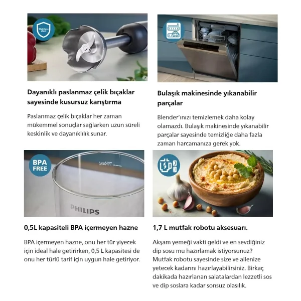 Philips 5000 Serisi Doğrayıcı, Blender Ve Karıştırma 1200w Üstün Karıştırma Blender Mutfak Robotu+ Mutfak Tartısı - Siyah - Görsel 2