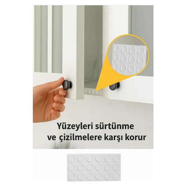Adar 24'lü 18mm Yapışkanlı Şeffaf Silikon Ses Stoperi, Dolap Çekmece Tamponu Kaydırmaz Cam Masa Altlığı - Görsel 3