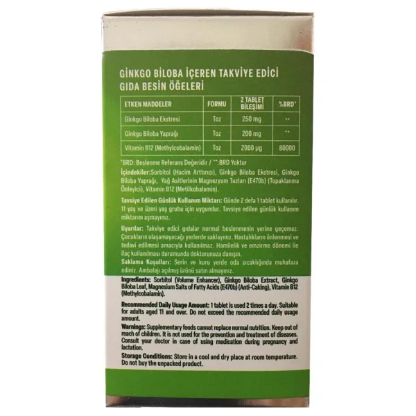 Alftamin Ginkgo Biloba Ve B12 İçeren Takviye 1100 Mg 60 Tablet - Görsel 8