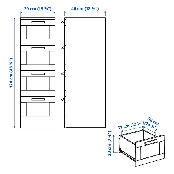 Ikea Brimnes 4 Çekmeceli Şifonyer Beyaz Buzlu Cam 39 124 Cm - Görsel 2