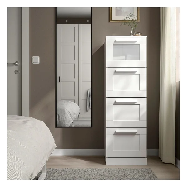 Ikea Brimnes 4 Çekmeceli Şifonyer Beyaz Buzlu Cam 39 124 Cm - Görsel 3