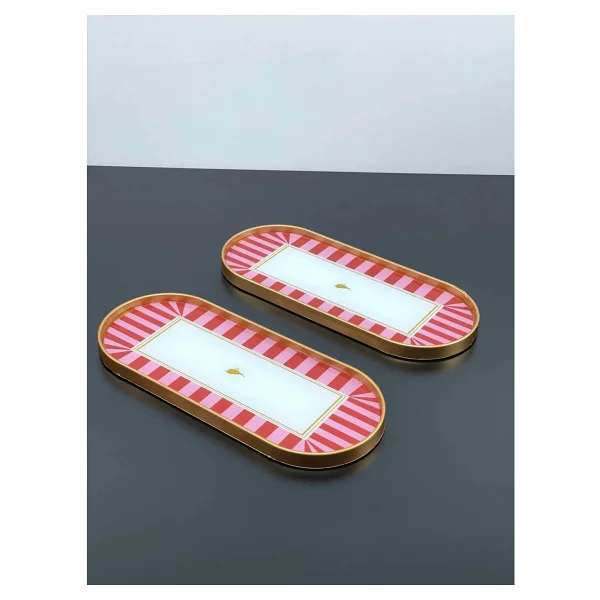 Yzhome 2 Kişilik Gold Sunum Servis Tepsisi Kuş Lovely Birds Desenli Tepsi Dekoratif Oval - Pembe - Görsel 3