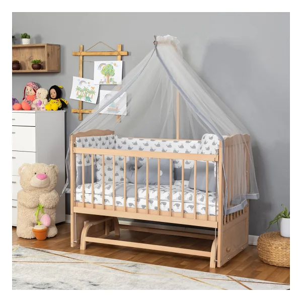 Bamgidoo Ahşap Beşik Anne Yanı Beşik Organik (Boyasız) 60x120 - Sarı Yıldız Uyku Seti Yatak - Görsel 6