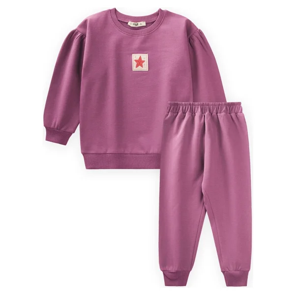 Cigit Etiket Detaylı Sweatshirt Takım 1-7 Yaş Fuşya - 12 - 18 Ay - Görsel 2