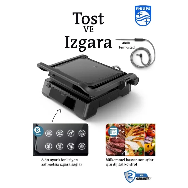 Philips 7000 Serisi Izgara Ve Tost Makinesi, Hassas Dijital Kontrol, Izgara Için Tam Açılır, Ayarlan - Görsel 10