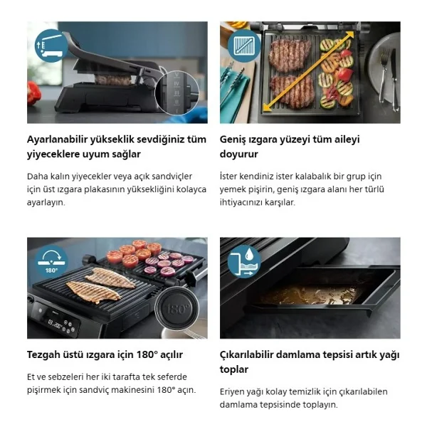 Philips 7000 Serisi Izgara Ve Tost Makinesi, Hassas Dijital Kontrol, Izgara Için Tam Açılır, Ayarlan - Görsel 3