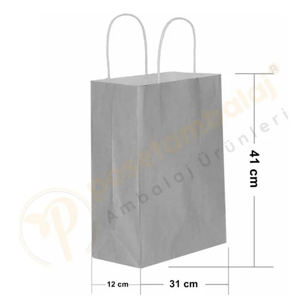 Gümüş Kraft Çanta Büyük Boy 31x12x41 Cm 25 Adet - Görsel 3