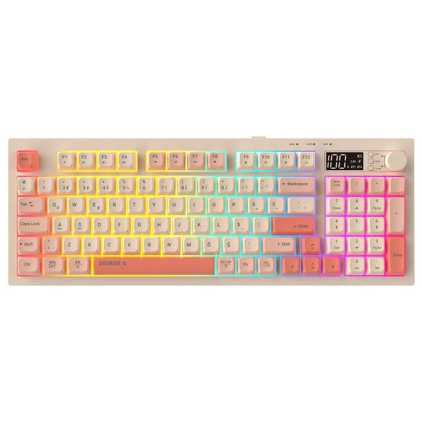 Everest Silent Pro Kb-85 Bej-Pembe-Turuncu RGB Membrane Switch Kablolu/Kablosuz Oyuncu Klavyesi - Görsel 3