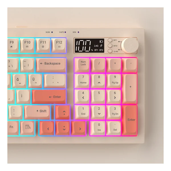 Everest Silent Pro Kb-85 Bej-Pembe-Turuncu RGB Membrane Switch Kablolu/Kablosuz Oyuncu Klavyesi - Görsel 8