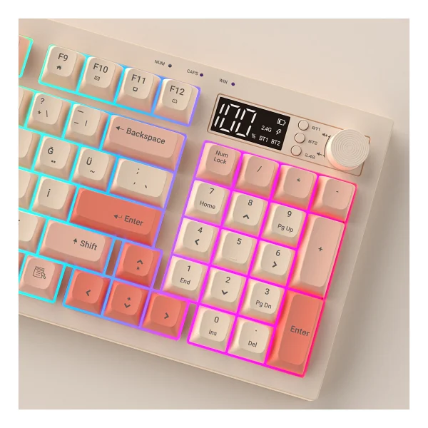 Everest Silent Pro Kb-85 Bej-Pembe-Turuncu RGB Membrane Switch Kablolu/Kablosuz Oyuncu Klavyesi - Görsel 9