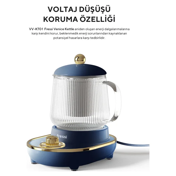 Fressi Venice Ysb-Gc03 0.6 Lt Lacivert Retro Cam Kettle - Görsel 6