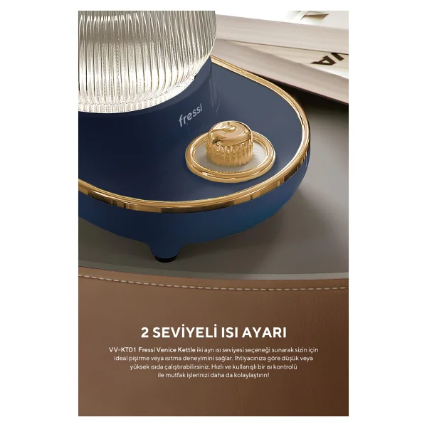 Fressi Venice Ysb-Gc03 0.6 Lt Lacivert Retro Cam Kettle - Görsel 7
